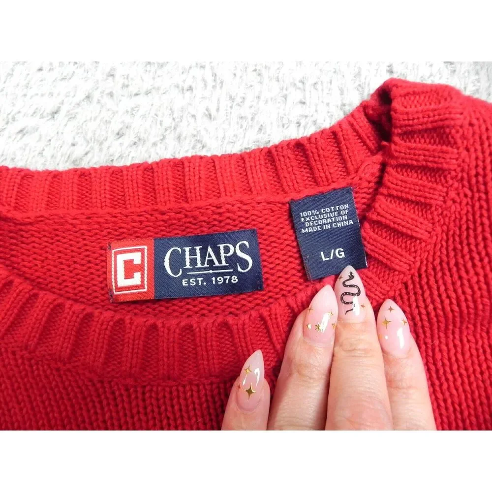 VTG Chaps Sweater Adult Large Red Knitwear Crest Logo Outerwear Pullover‎ Mens